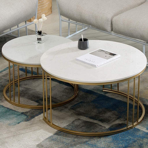 White Marble Minimalist Nesting Table Set