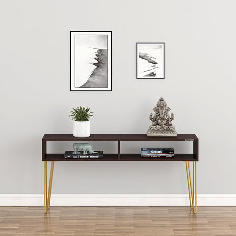 Wooden Shelf Top Metal Base Console Table