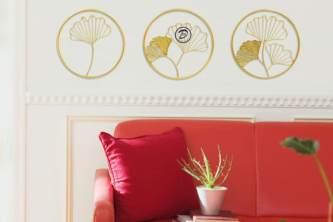 Rustic Gingko Leaves Gold  Wall Frames Set Of 3