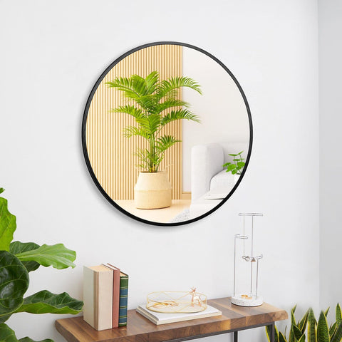 Black Accent Round Wall Mirror 24"