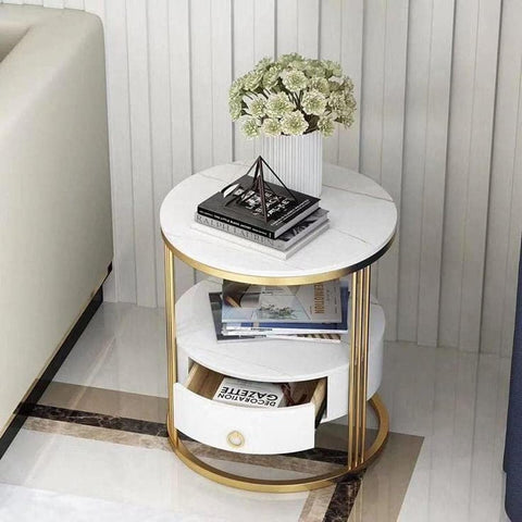 Stylish Marble Top Side Table With Drawer