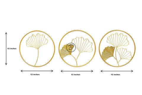 Rustic Gingko Leaves Gold  Wall Frames Set Of 3