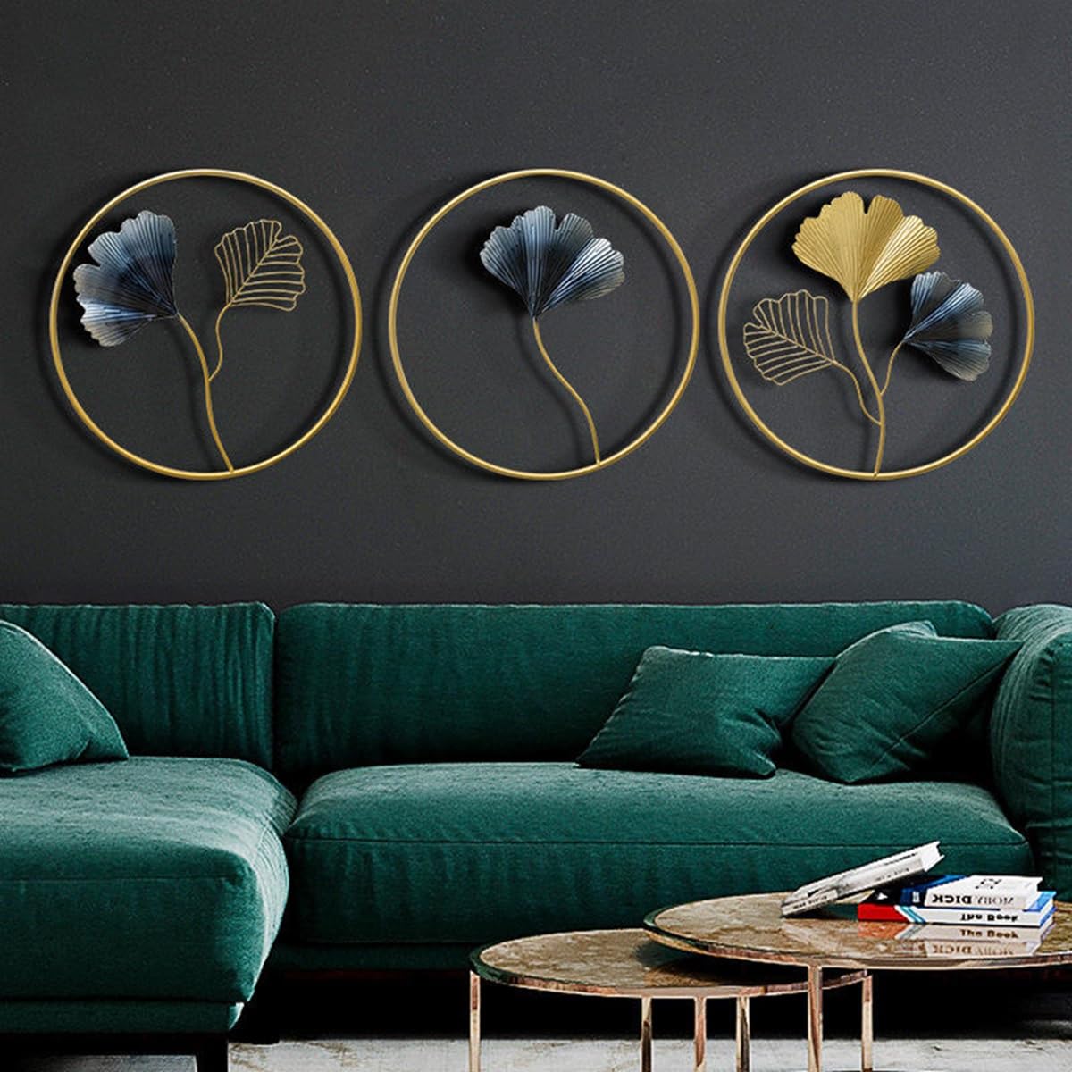 Gingko Leaves Circle Set Of 3 Metal Wall Art