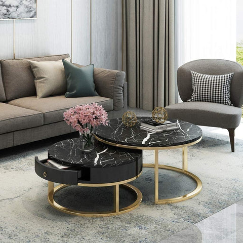 Glimmer Black Marble Nesting Tables With Storage