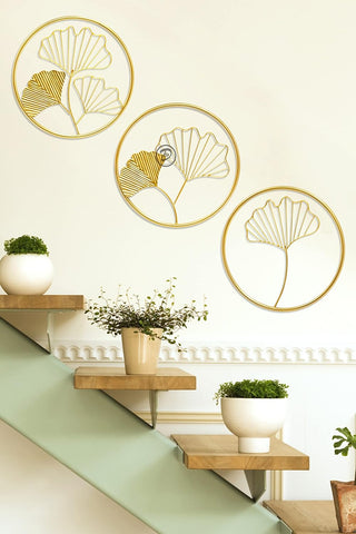 Rustic Gingko Leaves Gold  Wall Frames Set Of 3