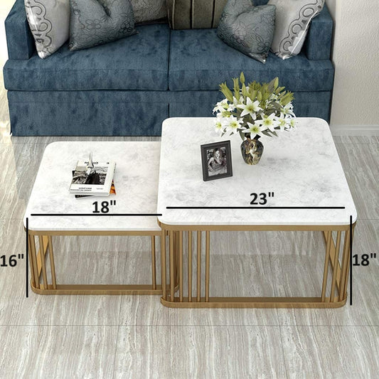 Square White Marble Nesting Table Set