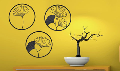 Black Gingko Leaves Set Of 3 Wall Art