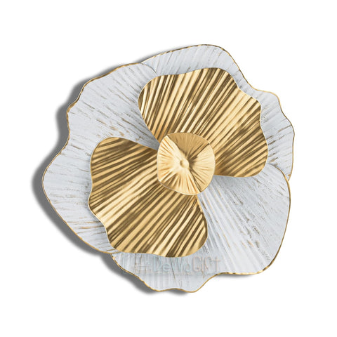 Gold & White Flowers Set Of 5 Metal Floral Wall Decor