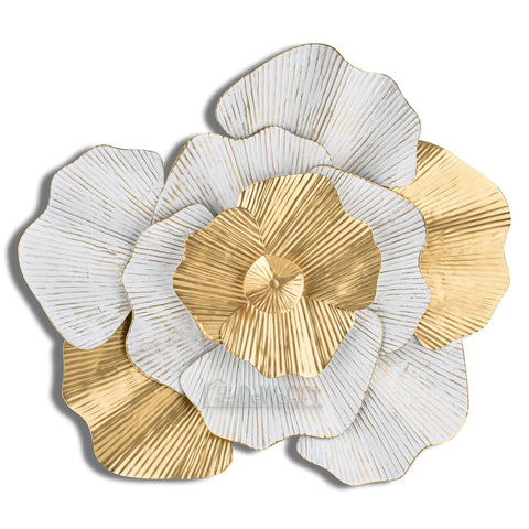 Gold & White Flowers Set Of 5 Metal Floral Wall Decor