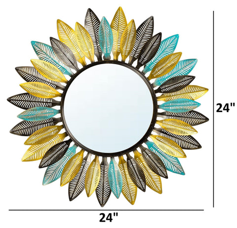 Multi Color Metal Bamboo Leaves Wall Mirror