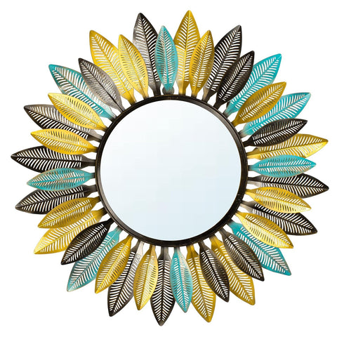 Multi Color Metal Bamboo Leaves Wall Mirror