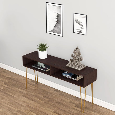 Wooden Shelf Top Metal Base Console Table