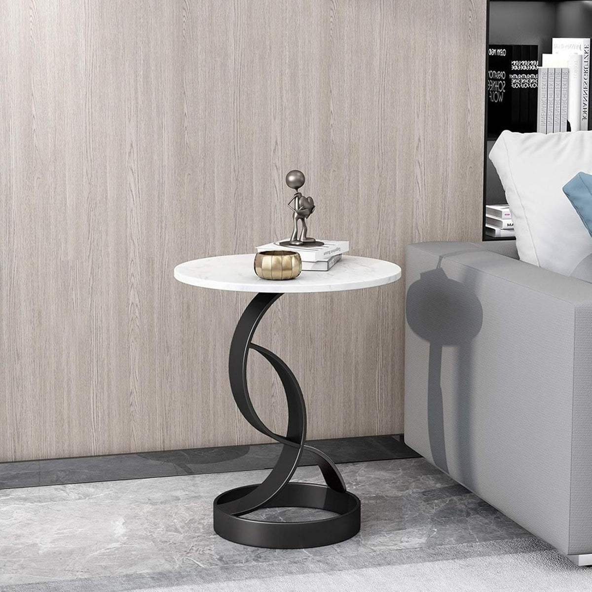 Opulent S-Shaped Marble Top Metal Side Table