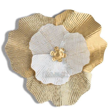 Gold & White Flowers Set Of 5 Metal Floral Wall Decor