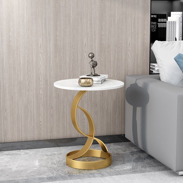 Opulent S-Shaped Marble Top Metal Side Table