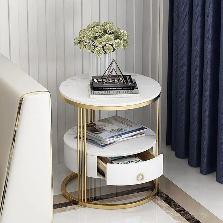 Stylish Marble Top Side Table With Drawer