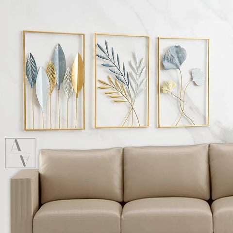 Bamboo Leaves Set Of 3 Framed Metal Wall Art