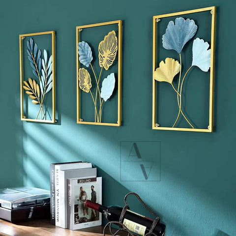 Gingko Leaves Set Of 3 Framed Metal Wall Art