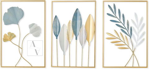 Bamboo Leaves Set Of 3 Framed Metal Wall Art