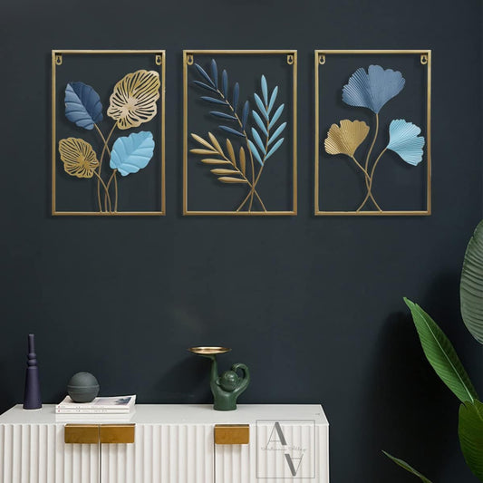 Gingko Leaves Set Of 3 Framed Metal Wall Art