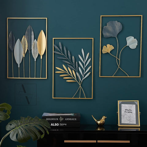 Bamboo Leaves Set Of 3 Framed Metal Wall Art