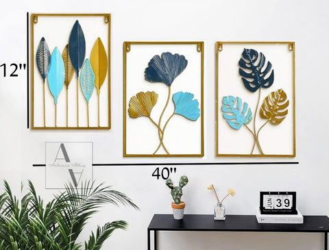 Monstera Leaves Set Of 3 Framed Metal Wall Art