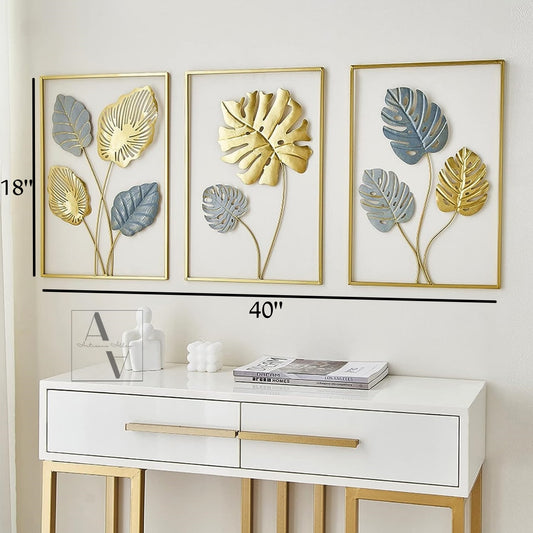 Big Monstera Set Of 3 Framed Metal Wall Art