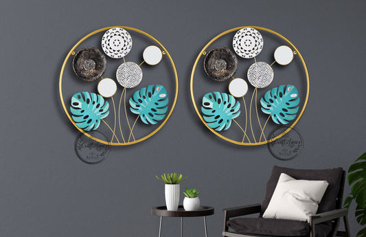 Monstera Leaves Round Set Of 2 Wall Decor