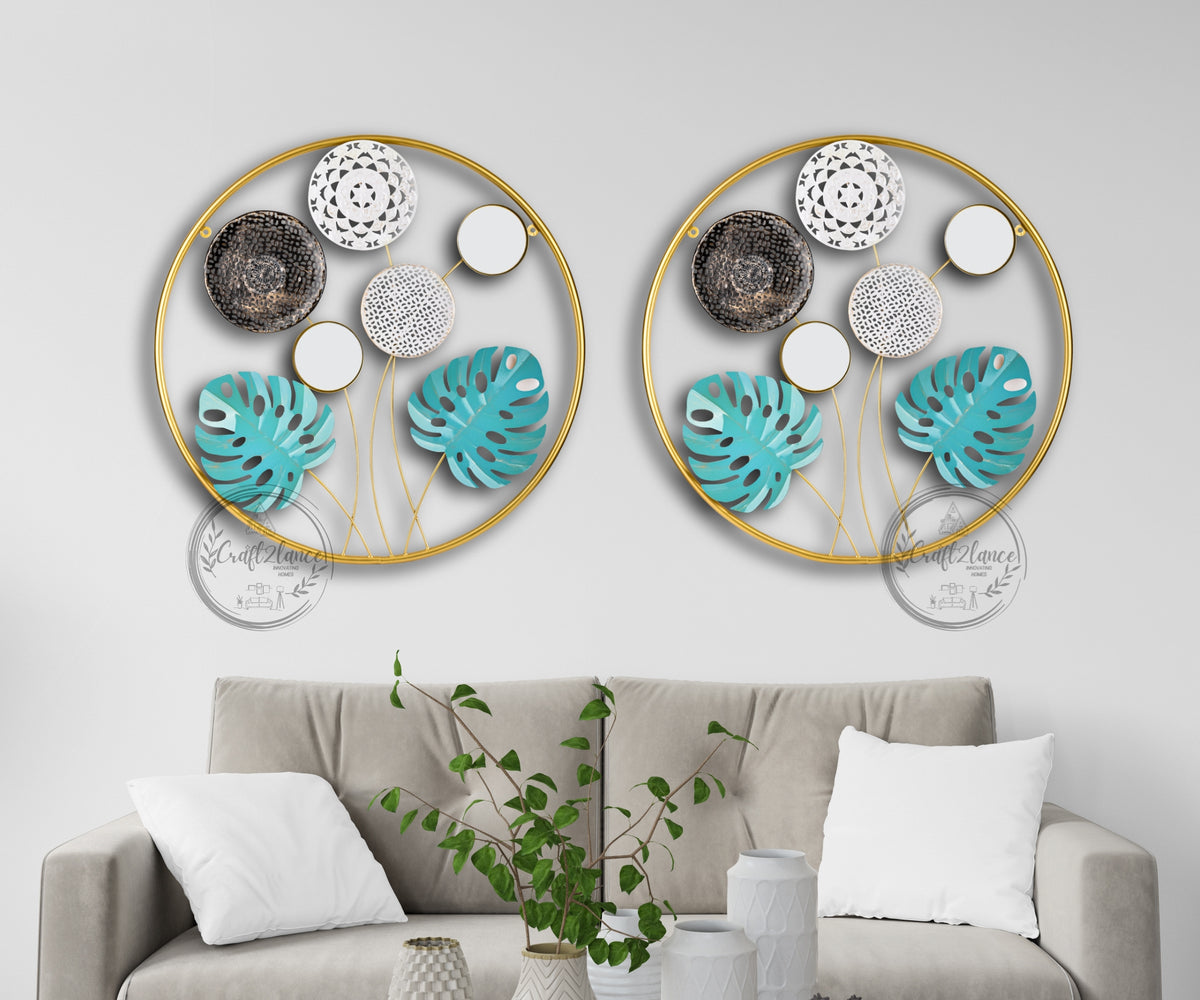 Monstera Leaves Round Set Of 2 Wall Decor