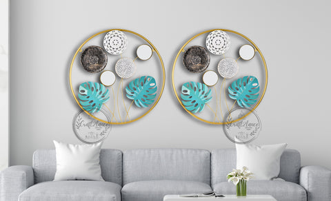 Monstera Leaves Round Set Of 2 Wall Decor