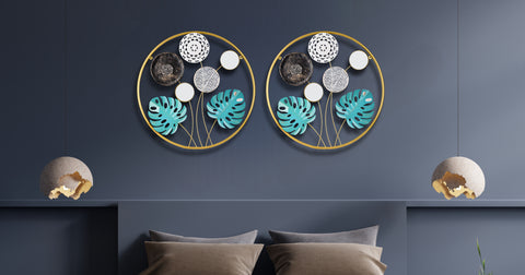 Monstera Leaves Round Set Of 2 Wall Decor