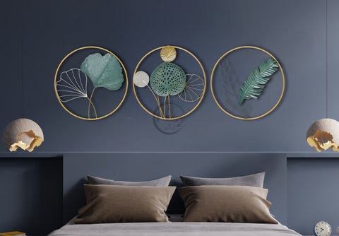 Banana & Gingko Leaves Set Of 3 Framed Metal Wall Art