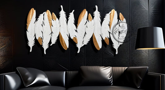 Natural White & Gold Feather Wall Art