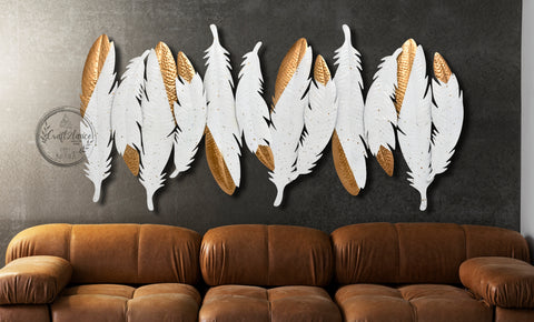 Natural White & Gold Feather Wall Art