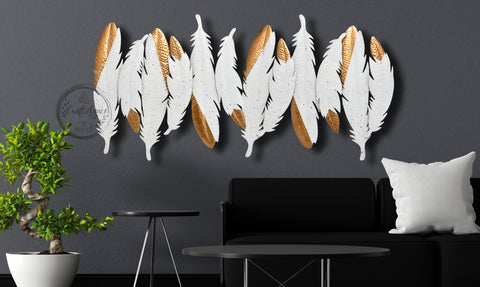 Natural White & Gold Feather Wall Art