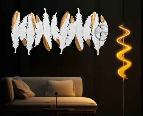 Natural White & Gold Feather Wall Art