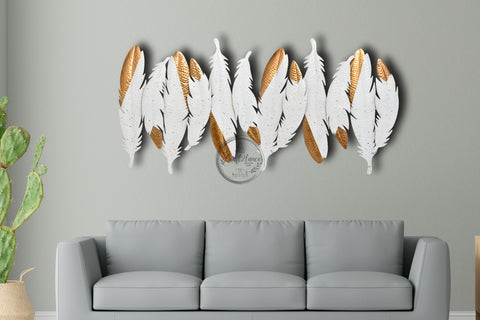 Natural White & Gold Feather Wall Art