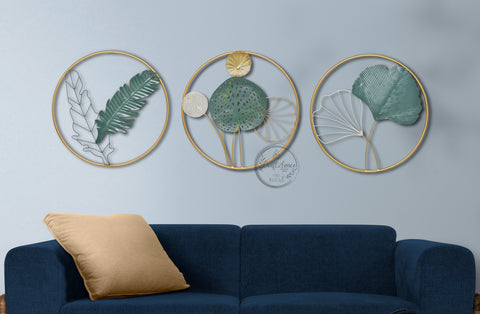 Banana & Gingko Leaves Set Of 3 Framed Metal Wall Art