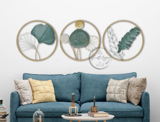 Banana & Gingko Leaves Set Of 3 Framed Metal Wall Art