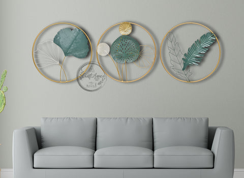 Banana & Gingko Leaves Set Of 3 Framed Metal Wall Art