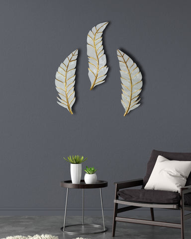 White Feather Set Of 3 Metal Wall Decor