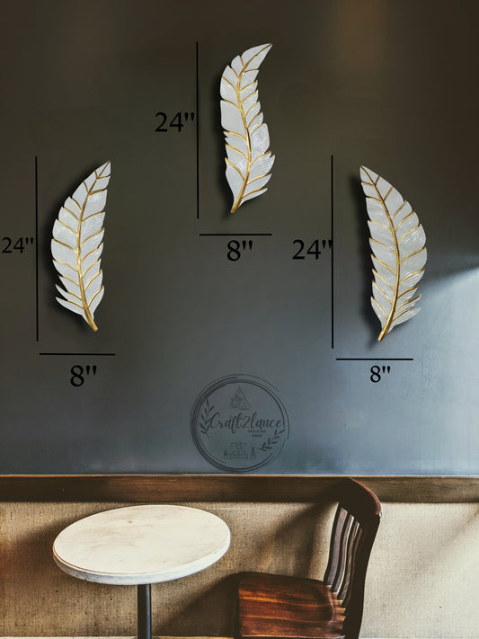 White Feather Set Of 3 Metal Wall Decor