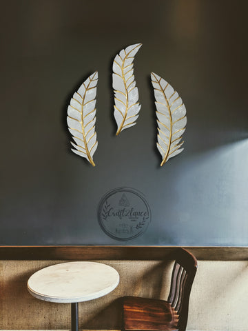 White Feather Set Of 3 Metal Wall Decor