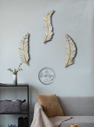 White Feather Set Of 3 Metal Wall Decor