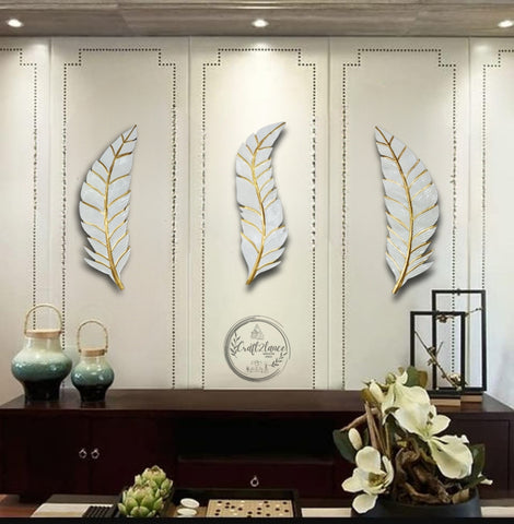 White Feather Set Of 3 Metal Wall Decor