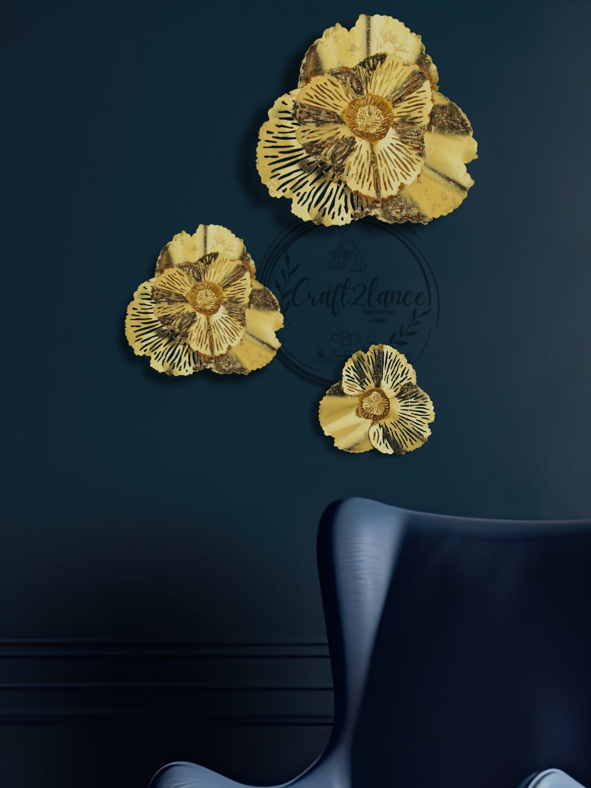 Gingko Gold Flowers Set Of 3 Metal Wall Decor