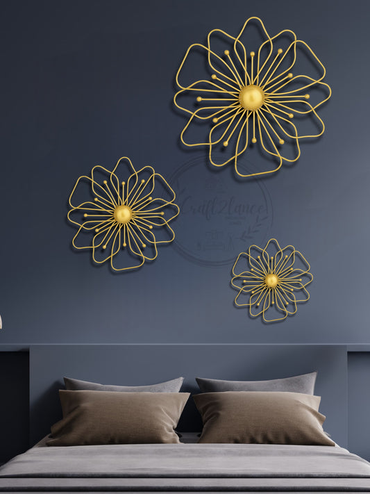 Gold Flower Set Of 3 Metal Wall Art