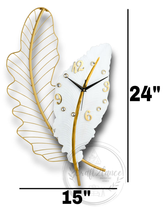 Luxurious Feather Shaped Metal Wall Clock