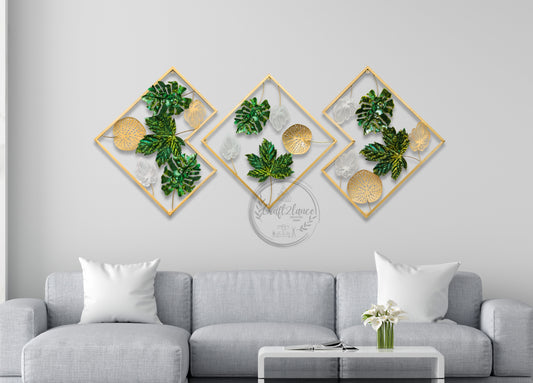 Monstera Leaves Framed Set Of 3 Metal Wall Decor