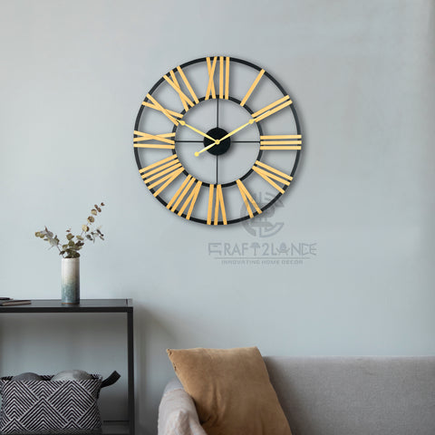 Gold & Black Roman Number Decorative Metal Wall Clock